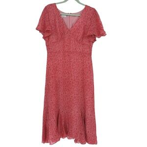 David Warren NY VTG Silk Y2K Floral Midi Dress Flutter Sleeve V Neck Women 12P
